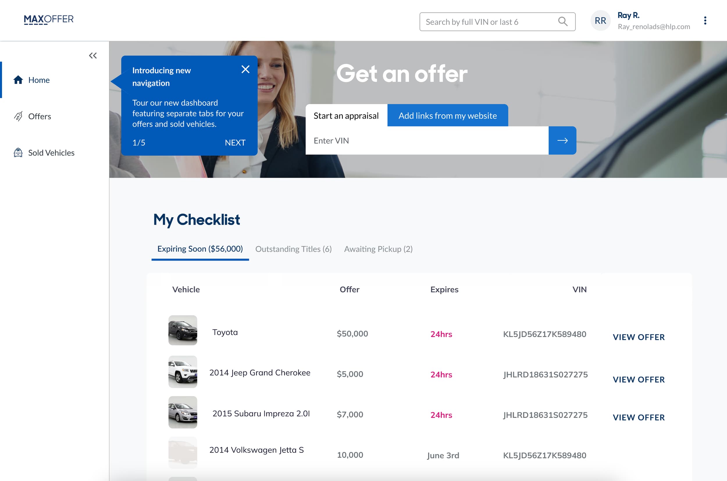 MaxOffer redesign — dashboard