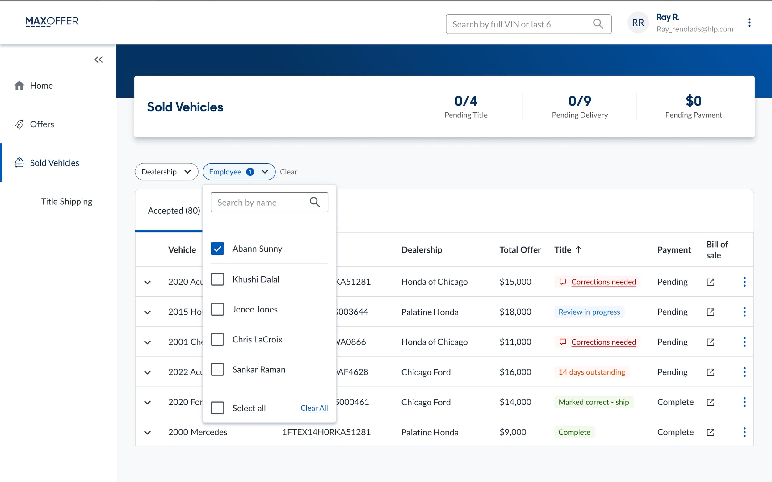 MaxOffer redesign — sold vehicles