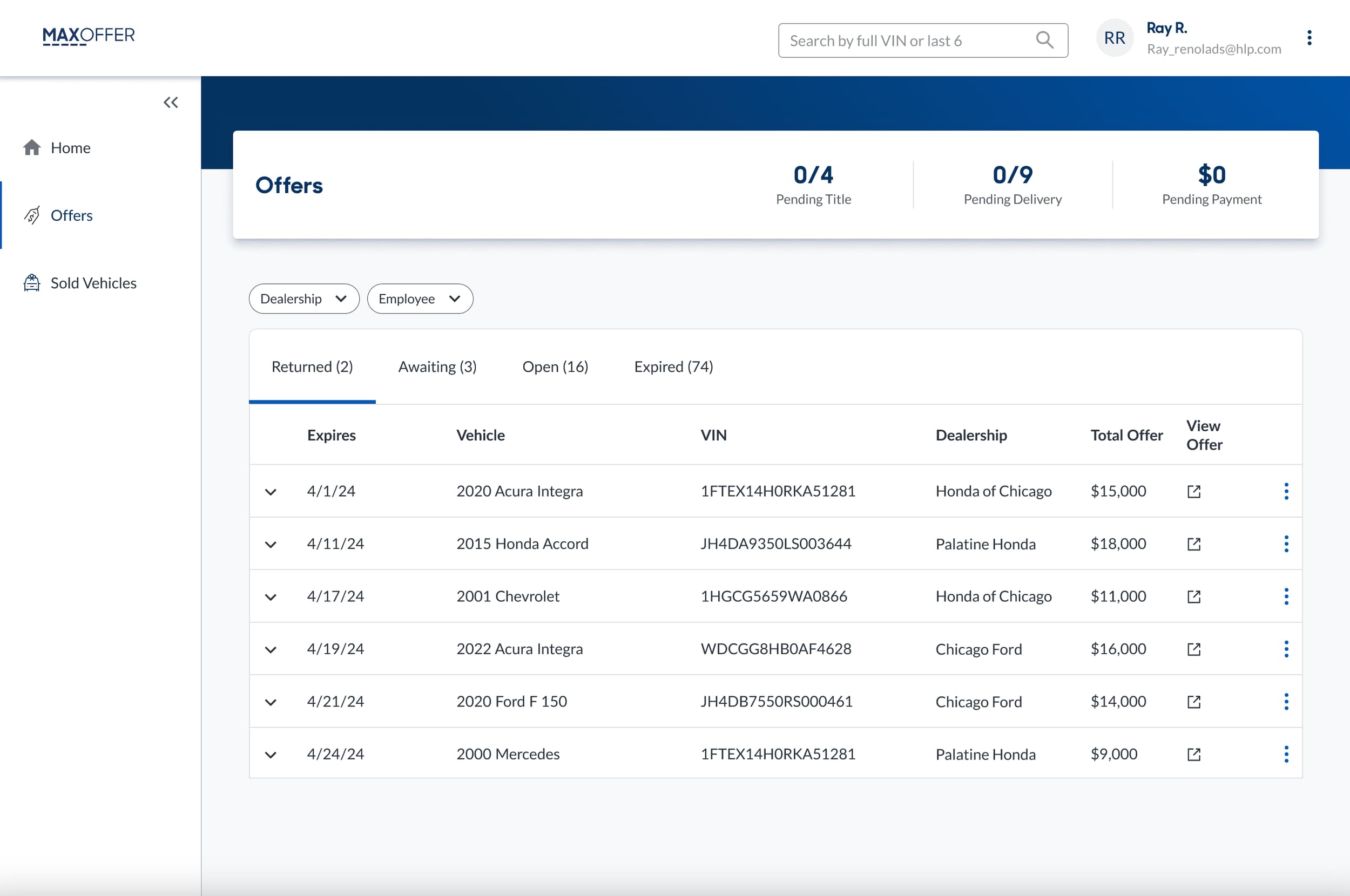 MaxOffer redesign — offers list